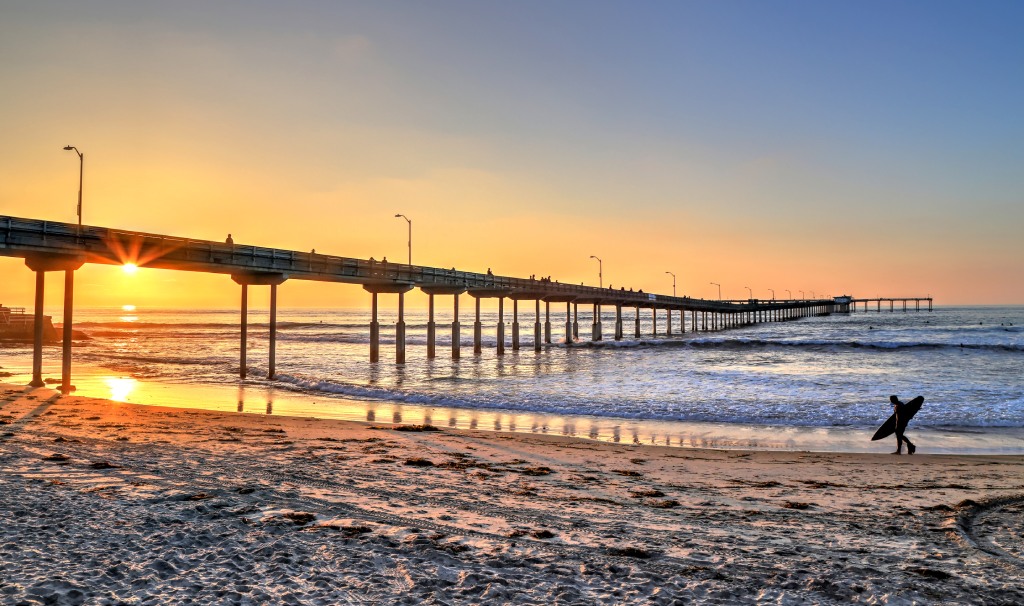 San Diego Ocean Beach Pier Sunset with Surfer Silhouette.jpg