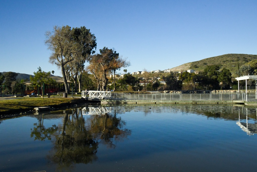Santee Lakes Recreation Area with Reflective Water Dock and Foothill Views.jpg