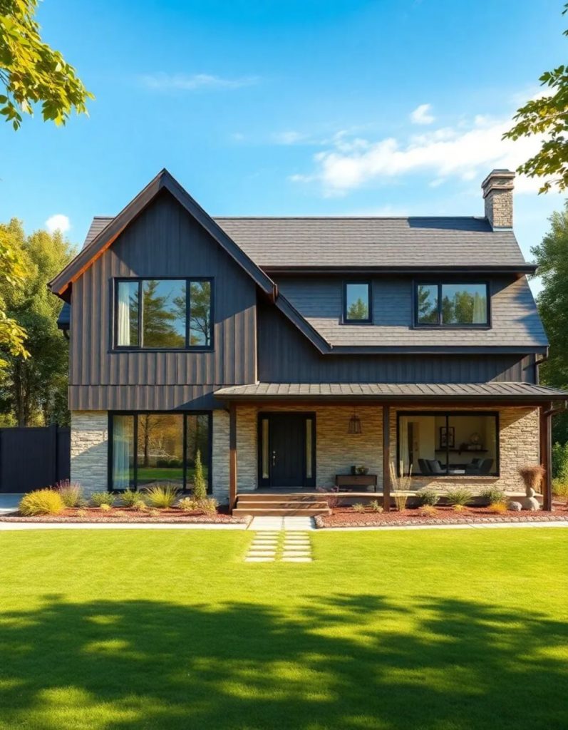 Sellers Market Transitional Design Home with Dark Vertical Siding and Stone.jpg