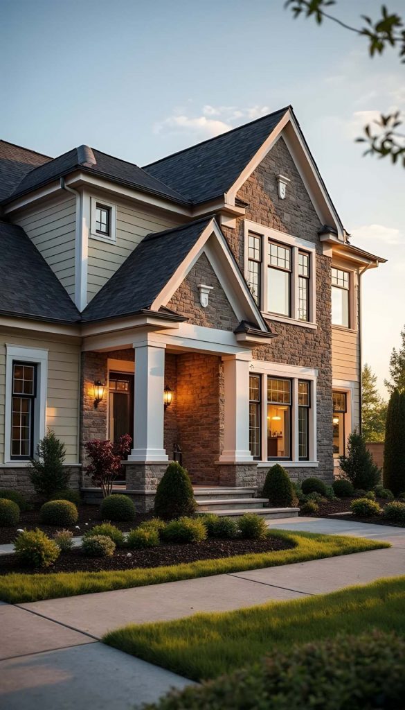 communities executive stone and siding estate with illuminated grand entrance.jpg
